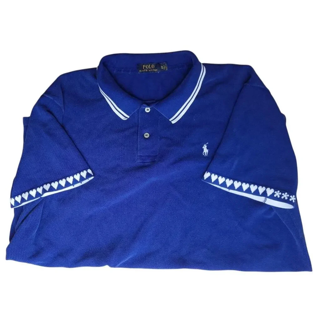 Polo Ralph Lauren Blue Polo Shirt XXL Heart Trim Sleeve Men's Limited Release
